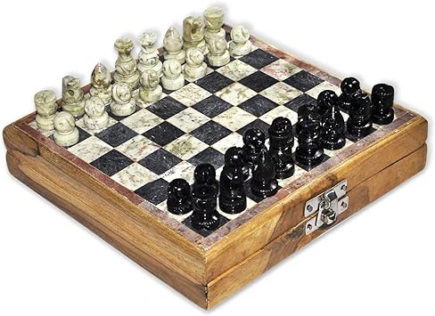 Dungri India 8 x 8 Marble Wooden Chess Game Board Set + Hand Crafted Pawns