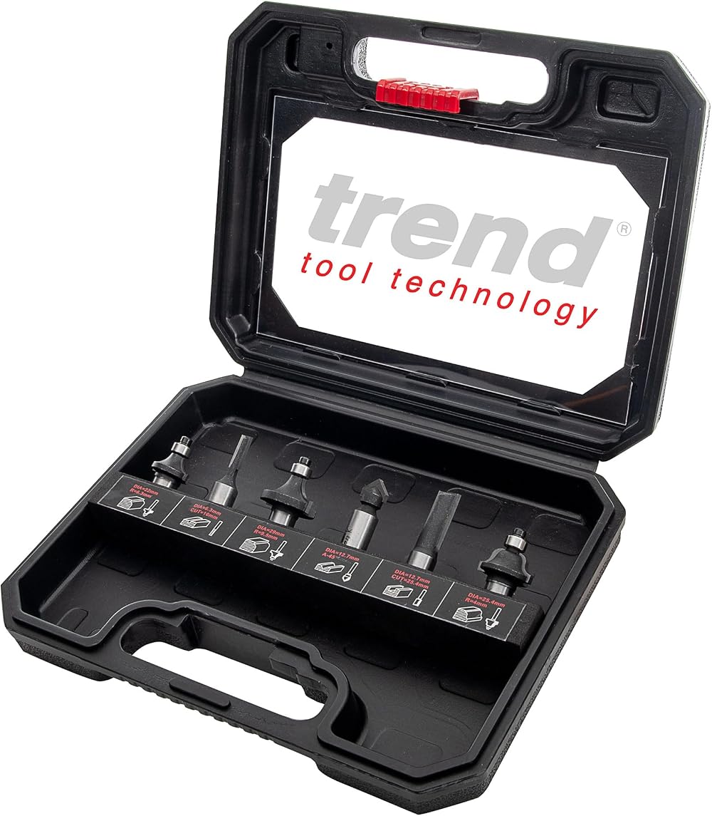 Trend 6 Piece Router Bit Starter Set 1/4 Inch Shank Tungsten Carbide TC