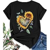 EUOW Women's Sunflower Graphic Shirts Boho Flowers Tee Tops Cute Summer Vintage Short Sleeve Holiday T Shirt