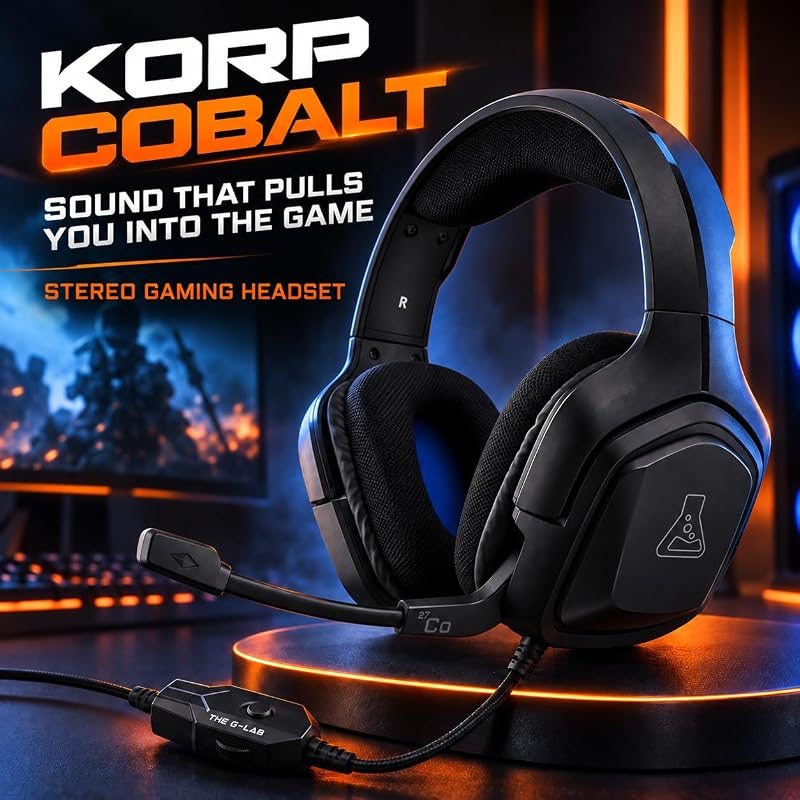 Auriculares Korp Cobalt Gaming - Auscultadores estéreo, ultraleves, auscultadores com microfone, entrada de 3,5 mm para PC, PS4, PS5, Xbox One, Mac, Tablet PC, Switch, Smartphone (preto)