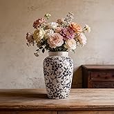 DecoVlog Blue and White Vases, Chinoiserie Ceramic Vase for Home Decor, 9.6" Vintage Vase for Living Room, Centerpiece Table, Shelf, and Balcony Decor (Large)