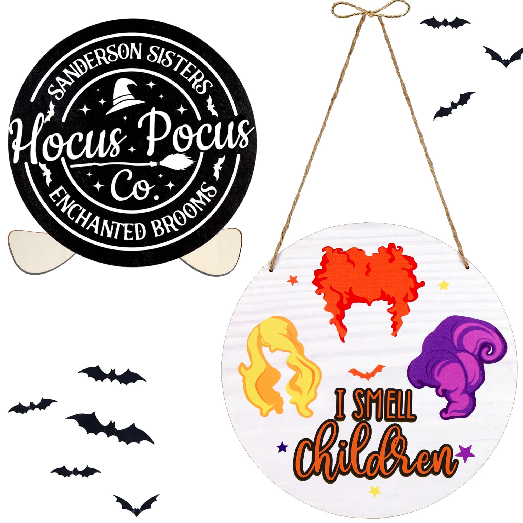 Jouierty 2Pcs Halloween Wooden Hocus Pocus Door Sign Hanging Decor, I ...