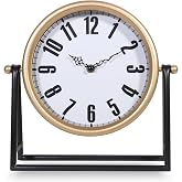 QIYAODECO Silent Analog Desk Clock - Vintage Battery Operated Mantel | White Round Wooden, 10.4 Inch, Farmhouse Rustic Decor, Bedroom Living Room Office, No Tick Silent Gift