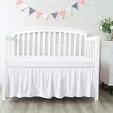 Crib Bed Skirt 14" Drop, Fits 28"x52" Crib, Adjustable, White | 4-Sided Design, Adjustable Elastic Straps, Soft Polyester, Fade &amp; Shrink Resistant, Machine Washable, Fits Standard Cribs
