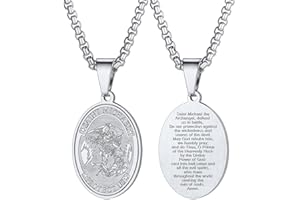 U7 Saint Benedict/Michael Medal Necklace, 316L Stainless Steel Virgin Mary Necklace for Men Women, Bible Verse Protection Necklace Catholic Jewelry,22"-24" Adjustable