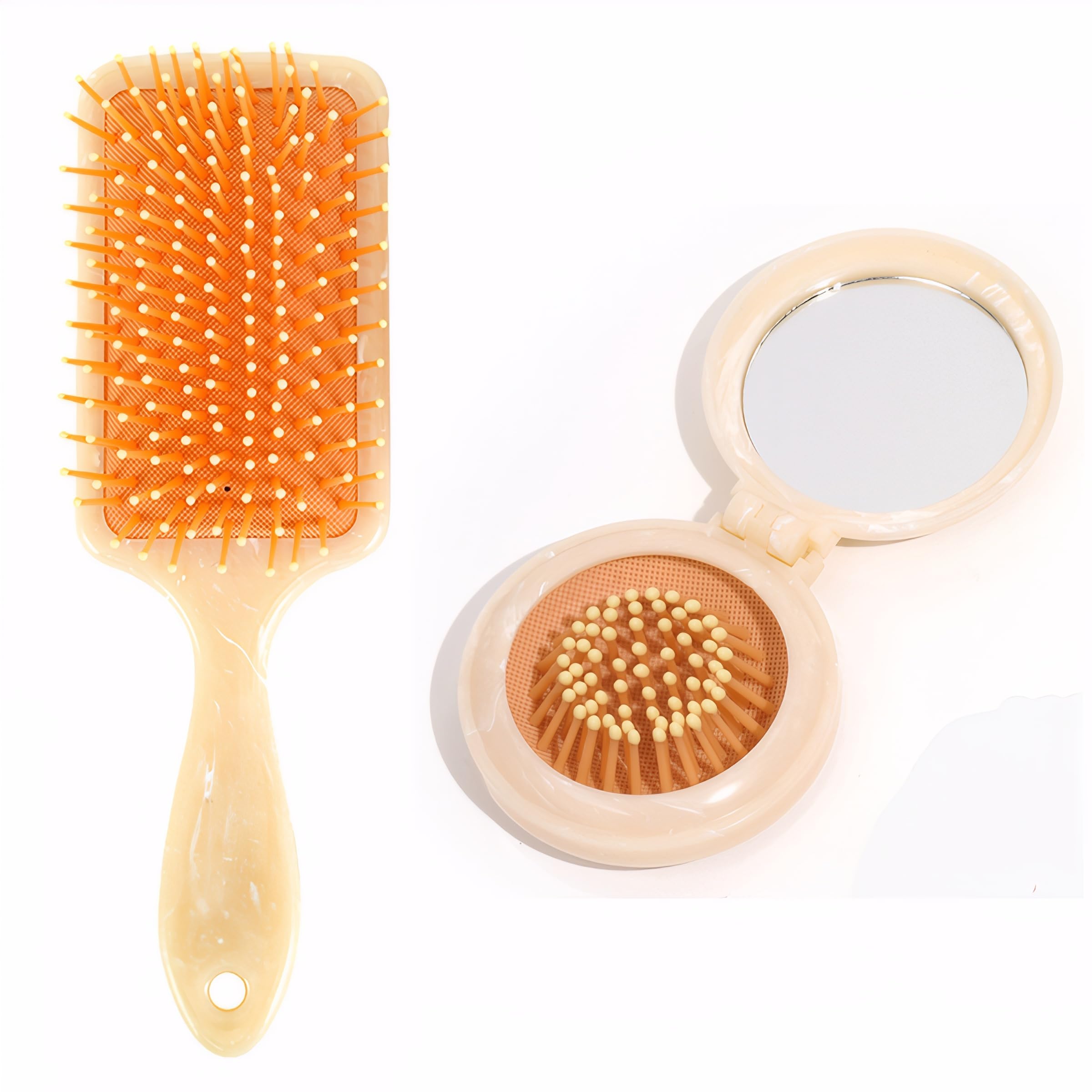 Photo 1 of 2 Pack Brush Set, Paddle Hair Brush for Women with All Hair Types,Portable Travel Brush,Compact Foldable Brush with Mirror for Purse,Small Pocket Comb