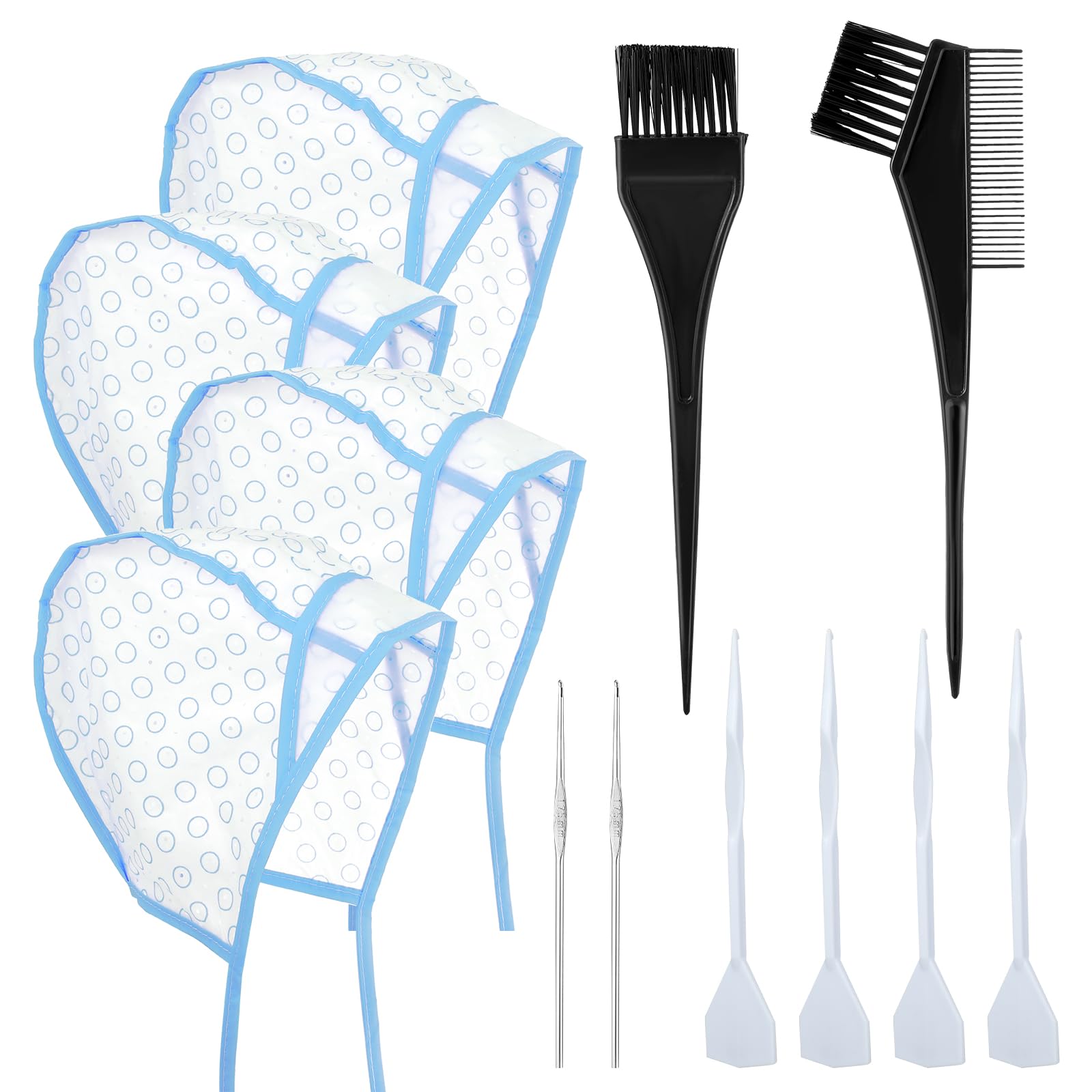 Bewudy 12 Pcs 4 Sets of Highlight Cap with Hooks, Hair Highlighting Caps, Highlight Hair Coloring Frosting Dye Kit for Salon Hair Dyeing Hairdressing (Purple+Pink)