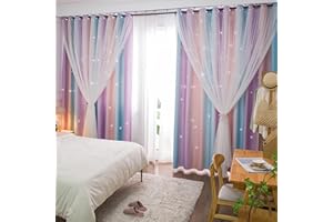 Yancorp Curtains for Girls Bedroom Kids Room Curtain Colorful Window Nursery Curtain 63 inches Length Room Darkening Grommet 2 Layers (Pink Purple, W52 X L63)