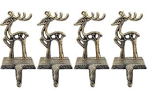 MEDOORE 4 Pieces Reindeer Christmas Stocking Holder Christmas Hooks Skid Mantel Hooks Hanger for Fireplace Free Standing Christmas Decorations