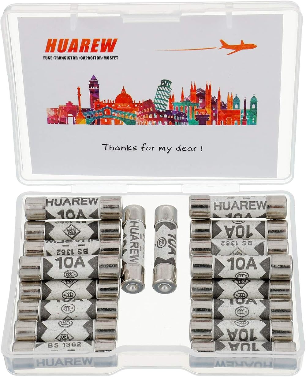 HUAREW 20 Pcs 10A 240V 6.3x25mm Ceramic Tube Fuses BS1362