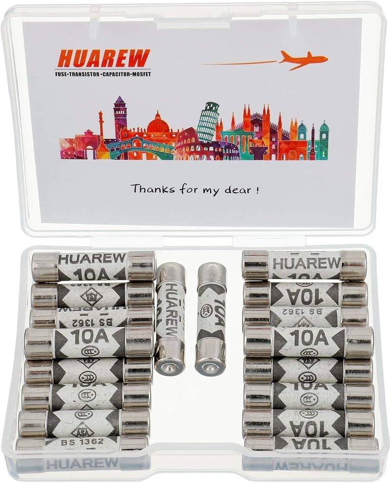 HUAREW 20 Pcs 10A 240V 6.3x25mm Ceramic Tube Fuses BS1362