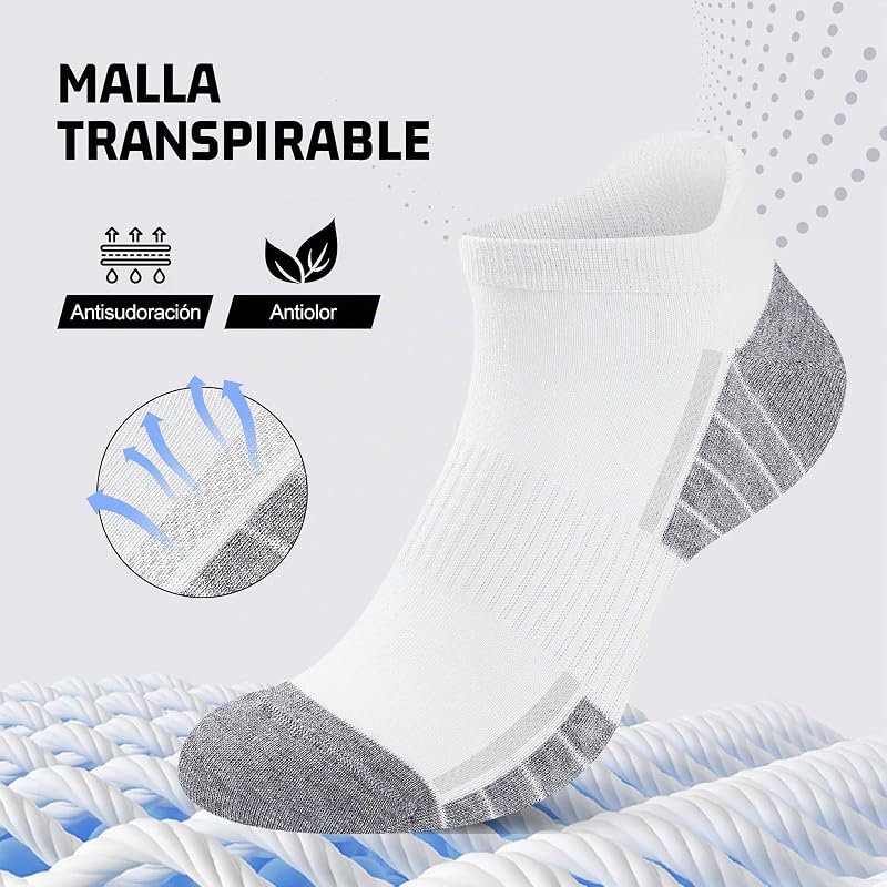 10 Pares Calcetines Tobilleros Hombre Mujer, Calcetines Cortos Algodón Transpirables, Ideales para Deporte, Correr, Casa, Trabajo, Verano, Blanco 39-42