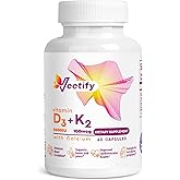 Veetify Vitamin D3 (5000 IU) + K2 (100 mcg as MK-7) with Calcium – High Absorption Supplement for Bone, Heart & Immune Health – 60 Veggie Capsules