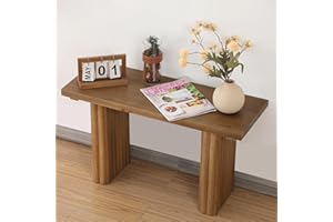 WINWY Solid Wood Entryway Bench - 31.5" Fluted Farmhouse Small Bench Indoor Dining Benches Seat Narrow for Entry Way, Kitchen, Living Room and Bedroom, Brown