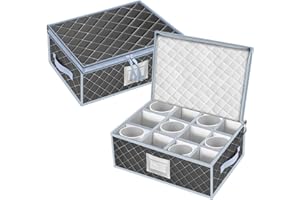 VERONLY Mug Cup Storage Box with Dividers - 2 Pack China Storage Bin Containers Holds 24 Glassware, Stackable Coffee Mug Orga