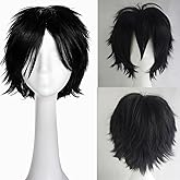 Benehair Short Cosplay Wigs Unisex Short Spiky Layered Anime Cosplay Wigs Fluffy Fashion Black Wiglets for Men Women Cosplayer Synthetic Straight for Halloween Party