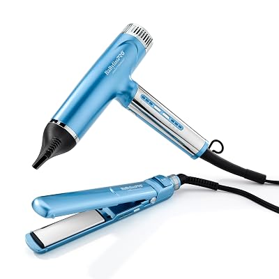 BaBylissPRO Nano Titanium Professional Nano Light Ionic Hair Dryer and 1" Compact Ultra-Thin Flat Iron Prepack