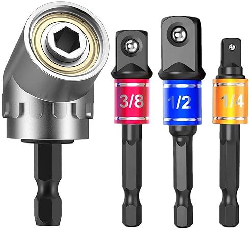 Impact Grade Power Hand Tools Driver Sockets Adapter Extension Set 3pcs 1 4 3 8 1 2 Cr V Hex Shank Universal Socket Adapter Set 105 Degree Right Angle Screwdriver Set Drill Hex Bit Socket Adapter Drill