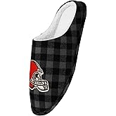 FOCO Men'sNFL Sherpa Lined Buffalo Check Memory Foam Slippers
