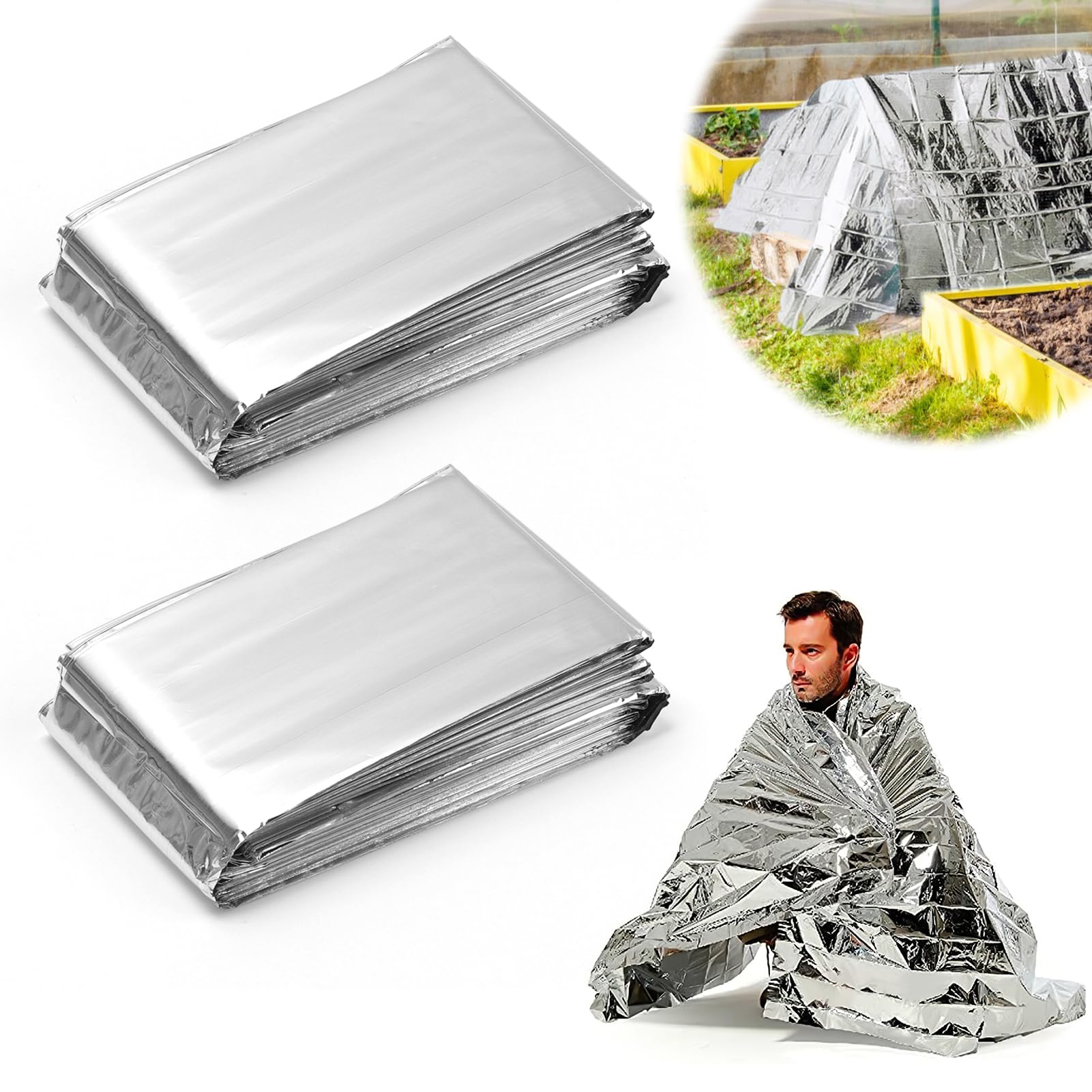 ltteea 2Pcs Plant Reflective Mylar Film, 210 x 130cm Emergency Foil Blanket Survival Reflective Thermal Blanket for Outdoors Hiking First Aid Greenhouse and Garden Planting Accessory
