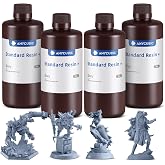 ANYCUBIC Upgraded Standard 3D Printer Resin, 405nm SLA Fast UV-Curing Resin, High Precision &amp; Rapid Photopolymer for 8K Capable LCD/DLP/SLA 3D Printing (4Packs*1kg Grey, 4kg in Total)