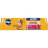 Pedigree Chopped Ground Dinner Wet Dog Food Filet Mignon & Beef Variety Pack, Canned Dog Food, 13.2 oz. Cans, 12 Count