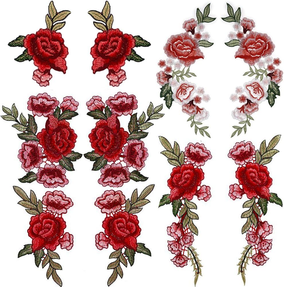 Tuodeal 10 Pieces Rose Patch Embroidered Flower Sew On Patch Applique