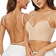 Low Back Bras for Women-Seamless Invisible Backless Bra-Lightly Lined Demi Multiway Bra No Show Low Cut Halter Bras (Nude, 34DD)