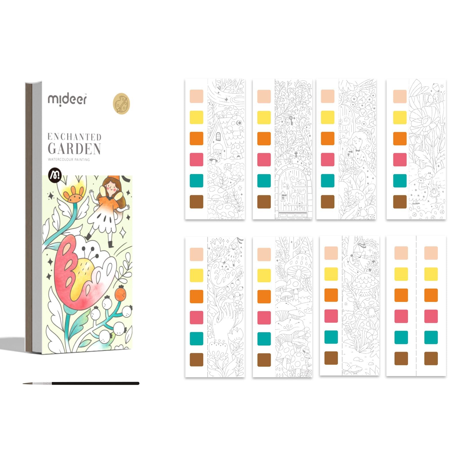 Mideer Pocket Magic Water Coloring Book, Water Colouring Book for Children, Watercolouring Sets for Kids Ages 4-8, Water Colouring Painting Books with Brush (Enchanted Garden)