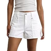 Astylish Women's High Waisted Utility Stretch Denim Shorts | Jean Shorts, Summer, with Patch Pockets