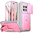 Poetic Revolution Case for OnePlus 13 5G, [Slide Camera Cover], Built-in Screen Protector [Work with Fingerprint ID], [2 Front Frame] Full Body Rugged Shockproof Case with Kickstand, Pink