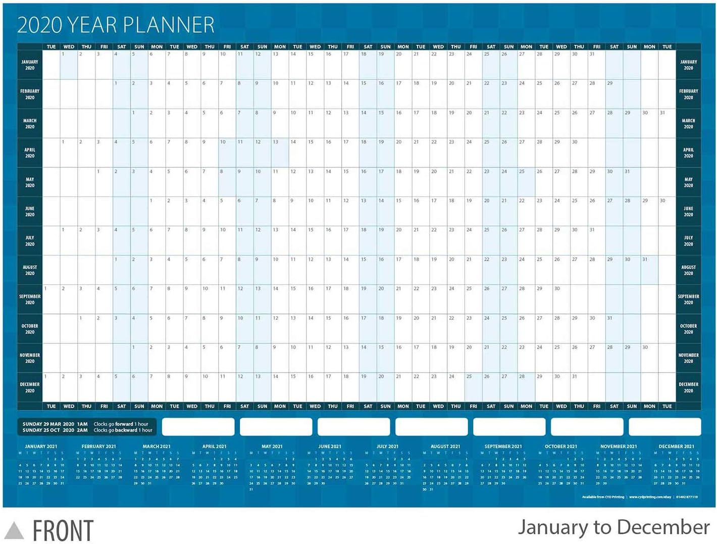 CYDPrinting A2 / A4 2021 Wall Year Planner / Academic Year 2020/2021 Double Sided (A2 x 4 Planner)