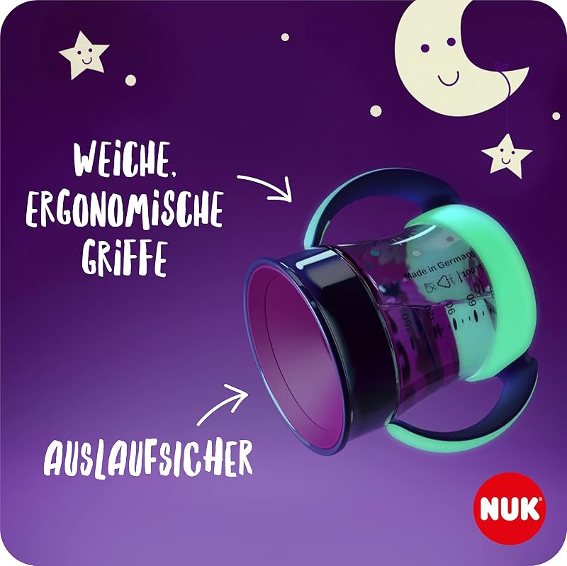 Mini Magic Cup Night Trinklernbecher | 6+ Monate | 160 ml | 360°-Auslaufschutz-Rand zum Trinken von jeder Seite | Leuchtet im Dunkeln | Griffe für einfaches Halten | Löwe (blau) | 2 Stück