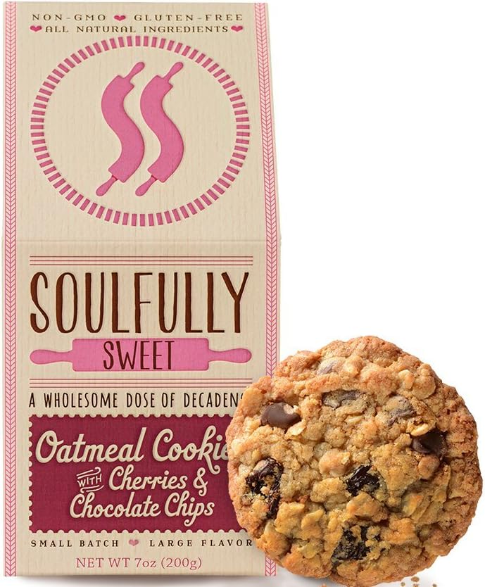 Gourmet Oatmeal Cookies, Cherries and Chocolate Chips, Gluten Free, Non-GMO & Organic Cookies. 8 Cookies Per Box