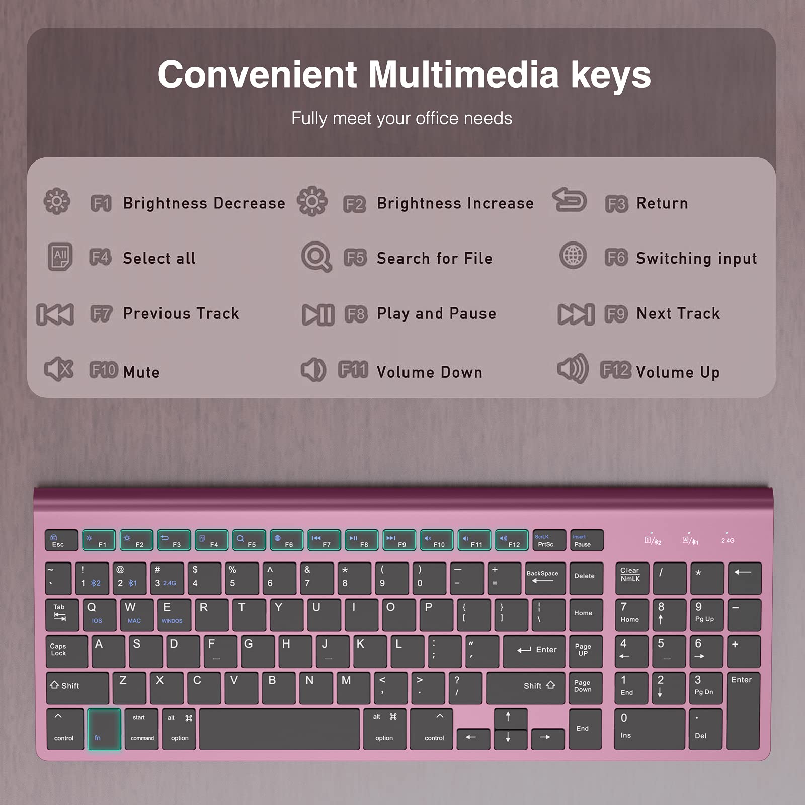 JOYACCESS Bluetooth Keyboard,Multi-Device (2.4G+BT3.0+BT5.0) Wireless Bluetooth Keyboard Compatible with iMac/Mac,MacBook,Laptop,Android,Windows-Wine Red