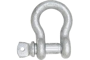 MarineNow 3/8" US Type Drop Forged Galvanized Bow Shackle with Over Size Screw Pin for Anchor, Towing, Off Road Recovery (3/8" with 7/16" Pin 1 T WLL) Hot Dipped Galvanized
