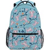 Wamika Pink Axolotl Backpack for School Aqua plant Blue Fish Girls Boys Backpack Bookbag Kids Children Teens Backpacks for Age 6-16 M