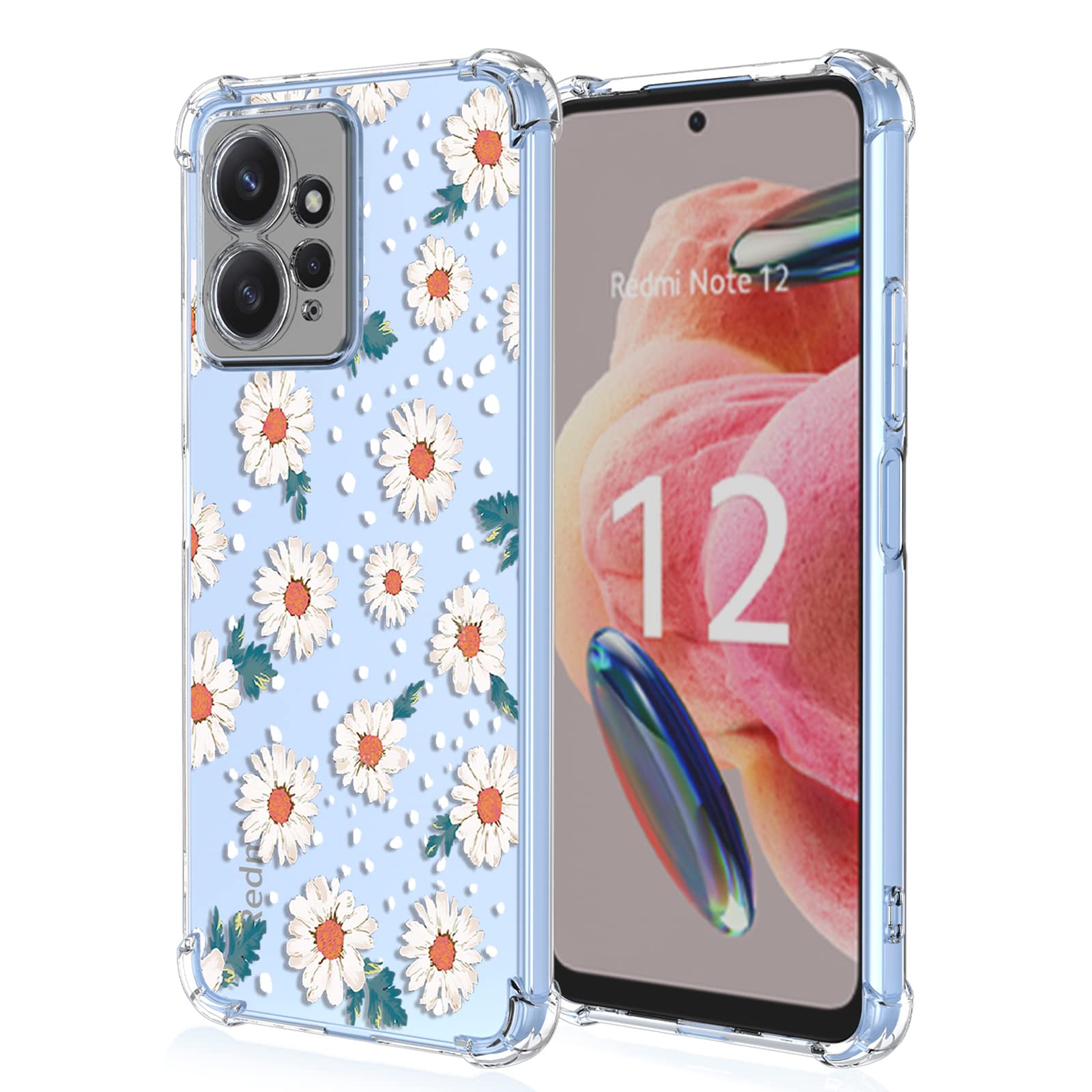 XINYEXIN Clear Case for Xiaomi Redmi Note 12 4G Case Flowers Floral Pattern Design Slim Shockproof Transparent Soft TPU Bumper Case Protective Cover - Daisy