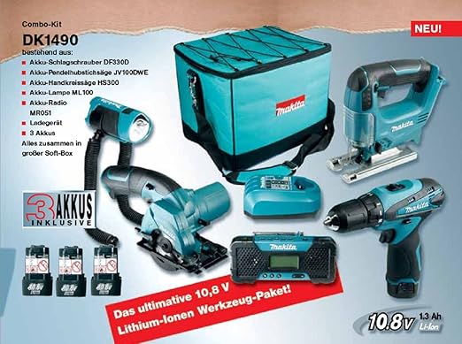 title=Makita DK1490 Kit Utensili a Batteria, 10.8 V, 1.3 Ah, Li-ion