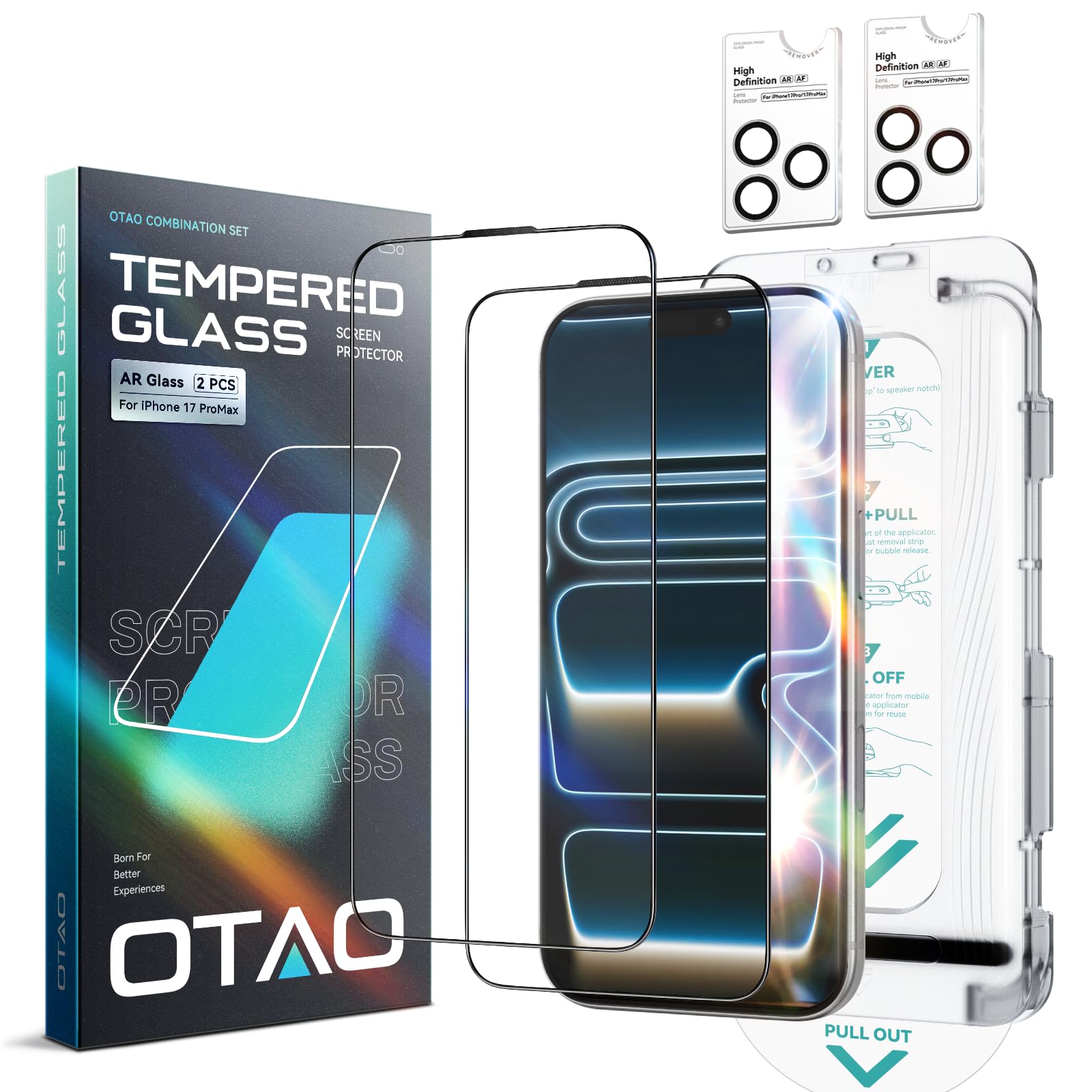 Photo 1 of [2+2] AR(Anti-Reflective) Screen Protector for iPhone 17 Pro Max + Camera Lens Protector, [Anti-Glare] 9H+ Tempered Glass with Auto-Align Kit Bubble-Free Installation, Anti-Fingerprint, HD Clear, Case Friendly