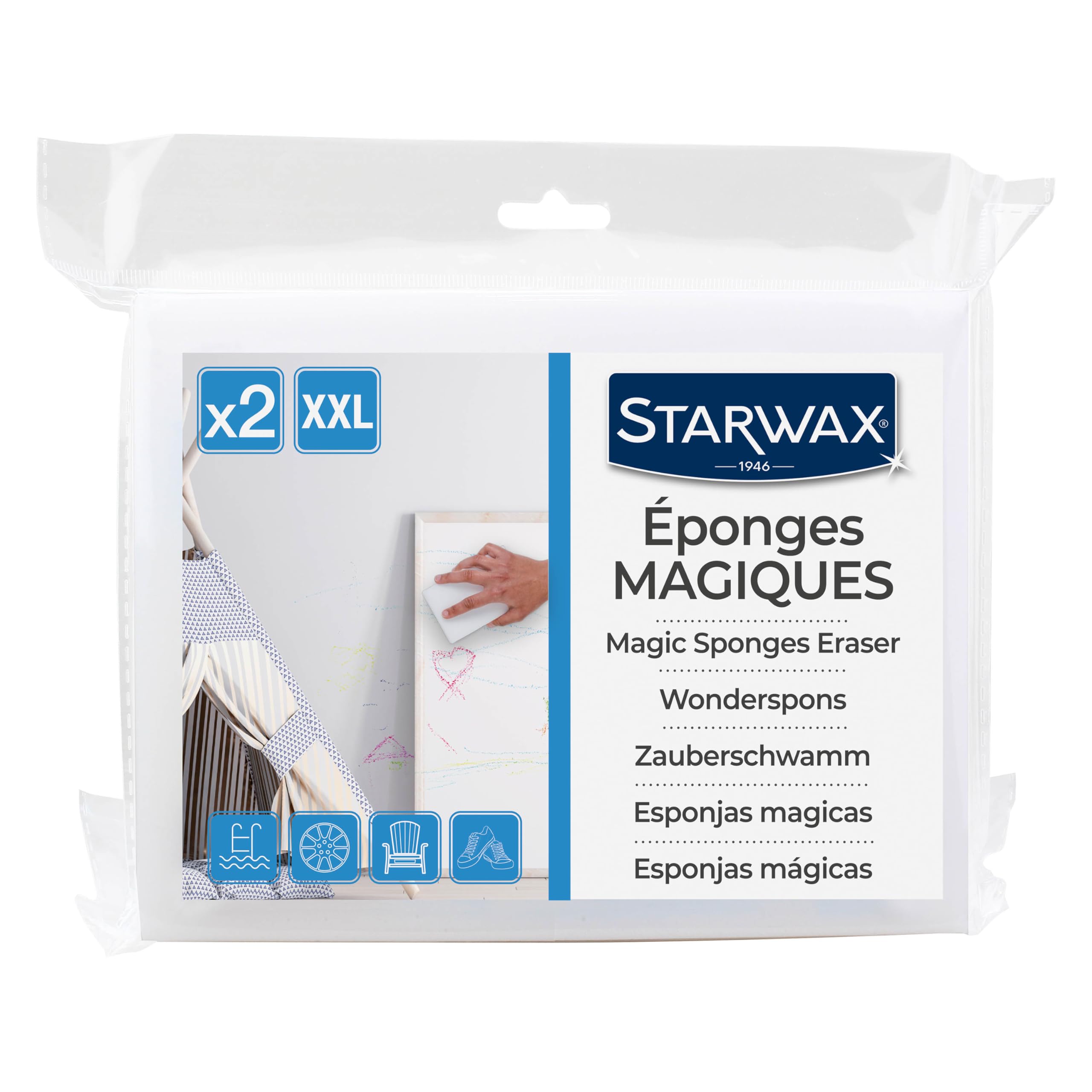 STARWAX Magic Sponges – 4 x 2 – Ideal for Removing Marks, Easy to Clean – Can be Used Wet, Extra Large Size Very Practical and Economical