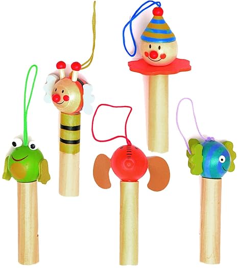 alles-meine.de GmbH 3 Stück _ stabile Pfeifen - lustige Figuren & Tiere - aus Holz - Holzpfeifen mit Anhänger - für Kinder & 