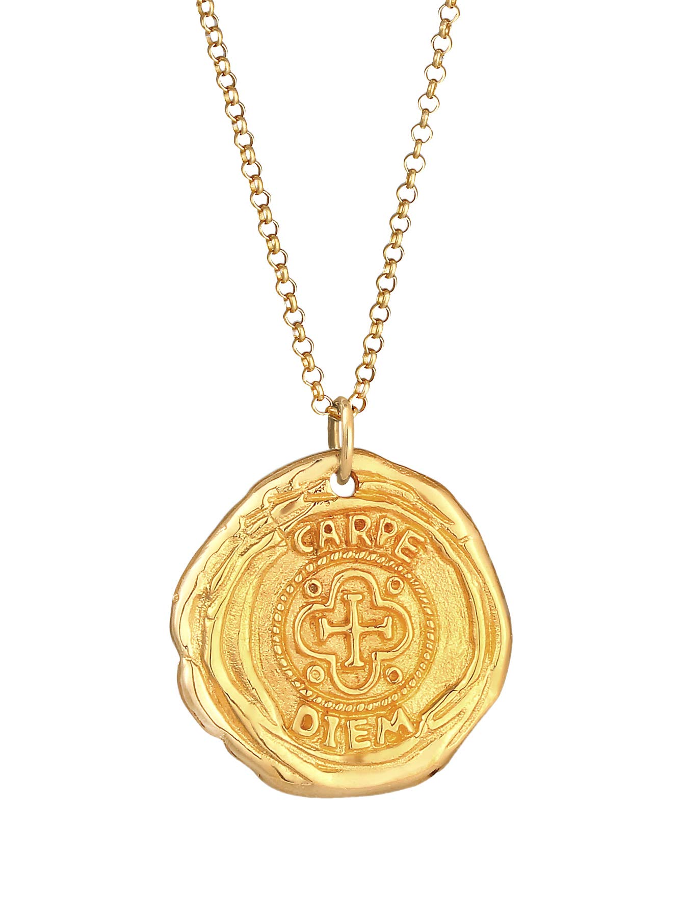 Kuzzoi Men's Silver Necklace with Coin Pendant Round (25 mm) Necklace for Men in 925 Sterling Silver Gold-Plated Golden Chain with Antique Coin, Men's Necklace Vintage Pendant Handmade