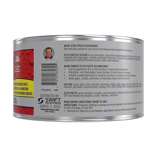 FLEX PASTE, WATERPROOF PAINTABLE PUTTY, SPACKLE SEALANT, FILL GAPS CRACKS HOLES – BLOCK OUT WATER AND AIR – UV RESISTANT – WALLS, DRYWALL, EPDM, CONCRETE, ROOF, RV REPAIRS, CLEAR, HALF-QUART