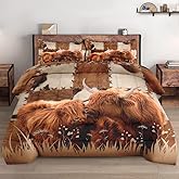 WeCozy Full Size Comforter Set with 2 Pillowcase, Highland Cow Animal Bull Soft 3 Pcs Bedding for Kids and Adults, Farm Comforter Set for Room Bedroom Bed Decor