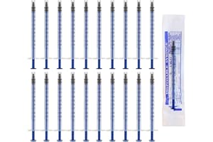 20Pack 1ml/cc Syringe Sterile Individual Wrap, Plastic Disposable Syringes without Needle Measurement for Science Labs Colost