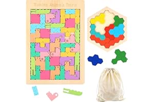 DOVIDEN Wooden Puzzle Set for Kids - 2 Pack Brain Teaser Puzzles Activities 3D Animal Russian Blocks Toys Tangram Jigsaw Board Educational Gifts for Toddler 4-8 8-10 Boys Girls Ages 3 5 6 7 9 Years Old