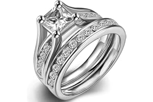 Jude Jewelers Stainless Steel Princess Cut Wedding Engagement Ring Set Anniversary Propose Eternity Bridal Halo