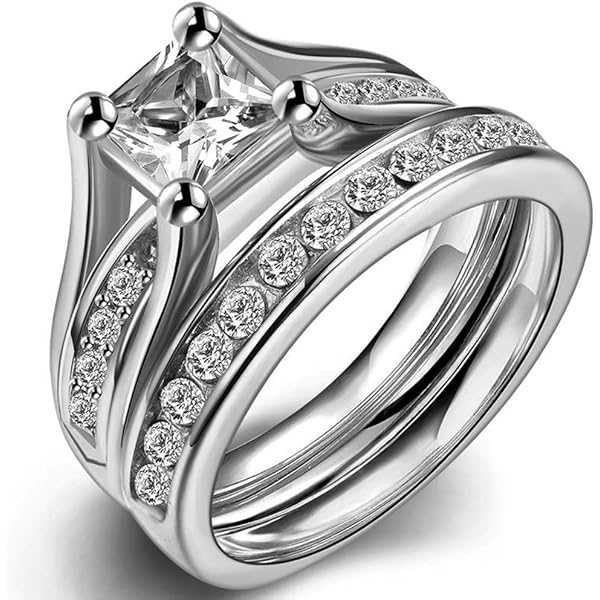 Conjunto De Anillo De Ujer Anillo Rosa Anillo De Coproiso De Plata De Ley 925 Anillo De Bodas