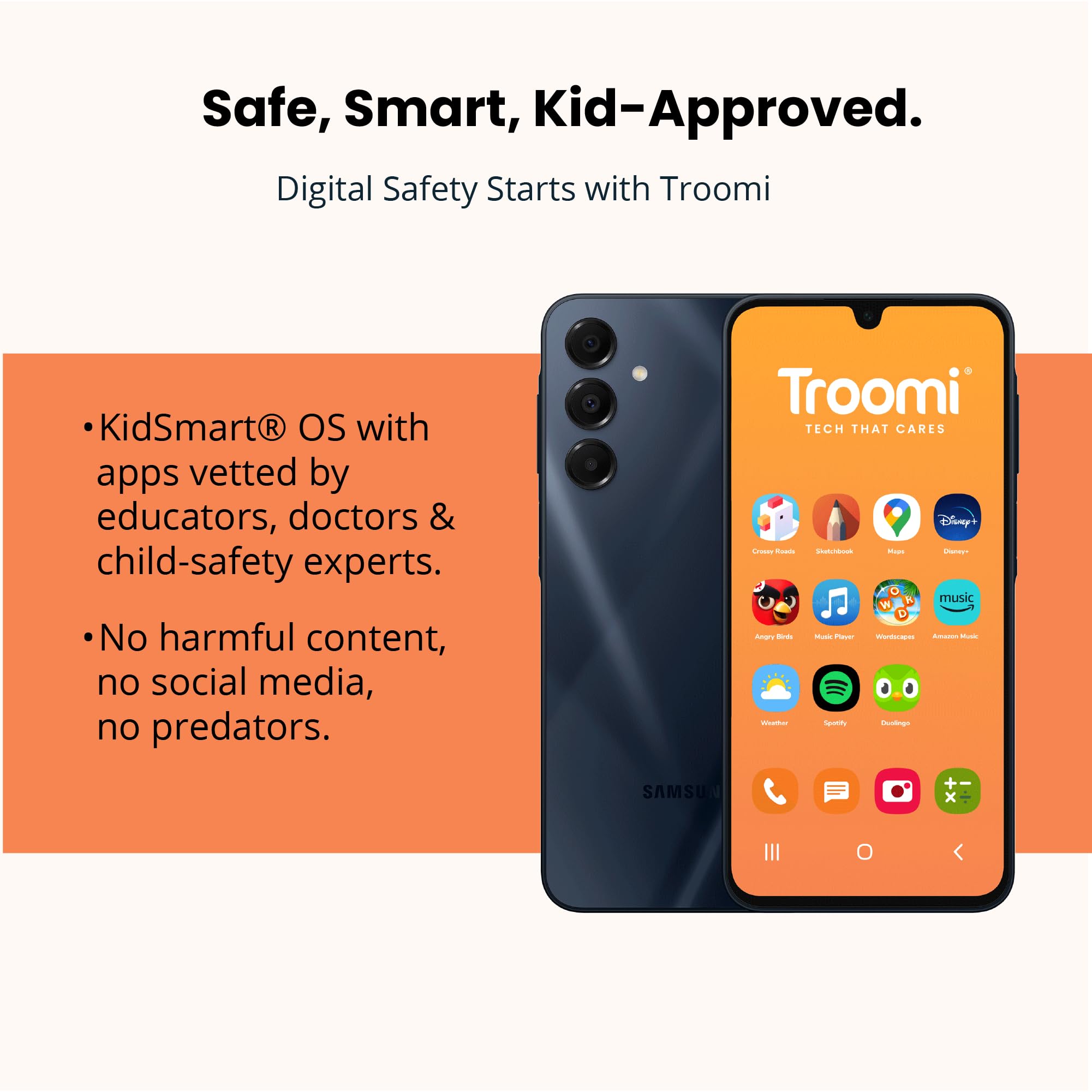 Troomi Phone for Kids and Teens – Galaxy A16 – Parental Controls, GPS Tracking, Text Monitoring & Content Filtering, 10,000+ Apps – Monthly Service and Activation Required